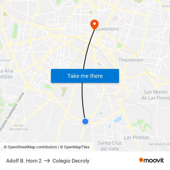 Adolf B. Horn 2 to Colegio Decroly map