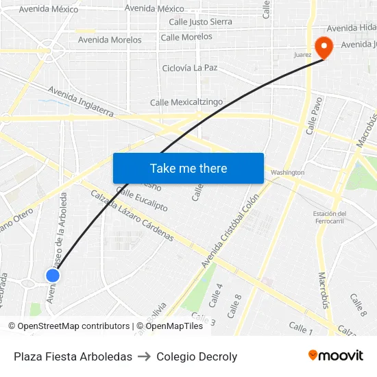 Plaza Fiesta Arboledas to Colegio Decroly map