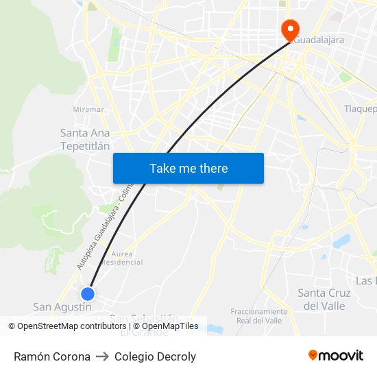 Ramón Corona to Colegio Decroly map