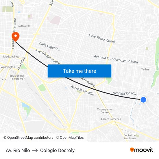 Av. Río Nilo to Colegio Decroly map