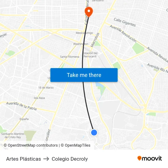 Artes Plásticas to Colegio Decroly map