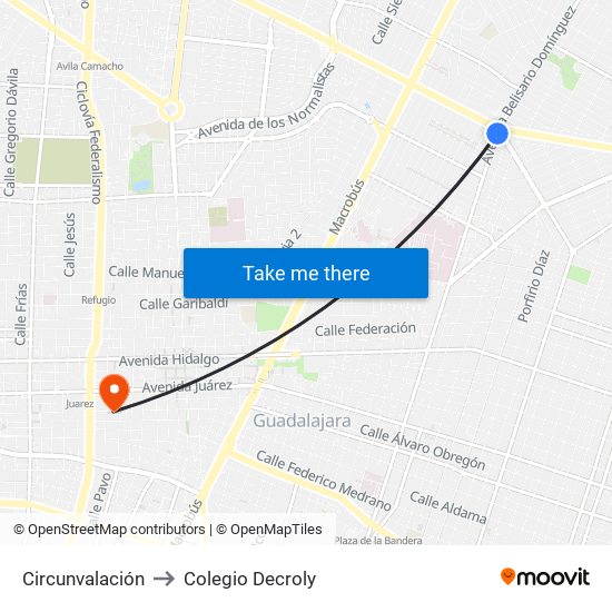 Circunvalación to Colegio Decroly map