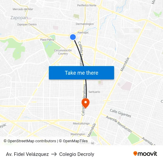 Av. Fidel Velázquez to Colegio Decroly map