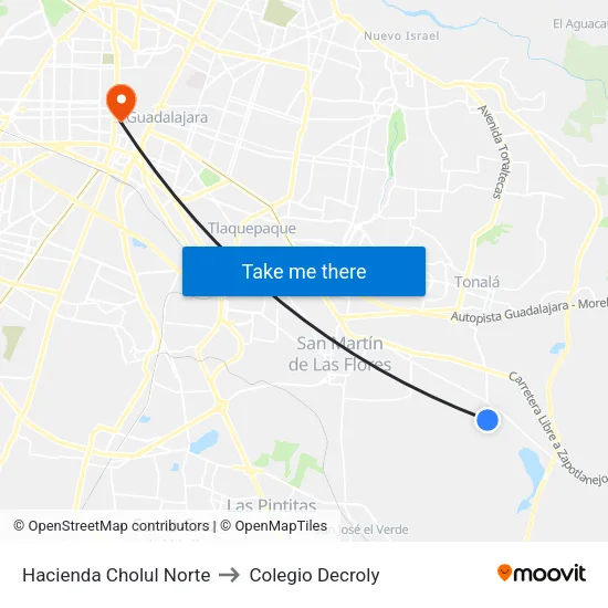 Hacienda Cholul Norte to Colegio Decroly map
