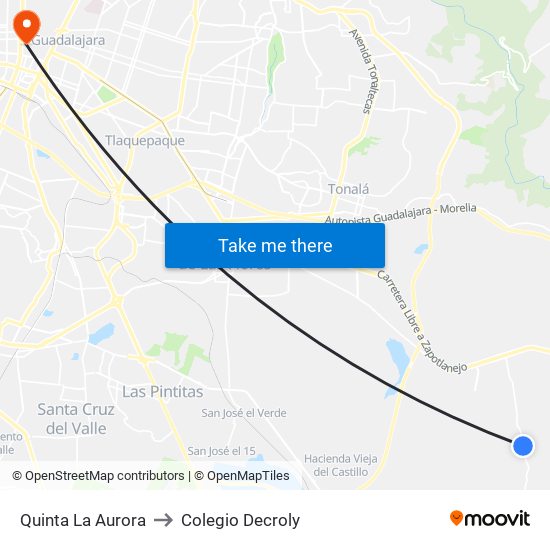 Quinta La Aurora to Colegio Decroly map