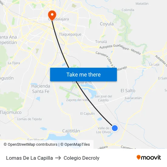 Lomas De La Capilla to Colegio Decroly map