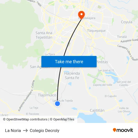 La Noria to Colegio Decroly map