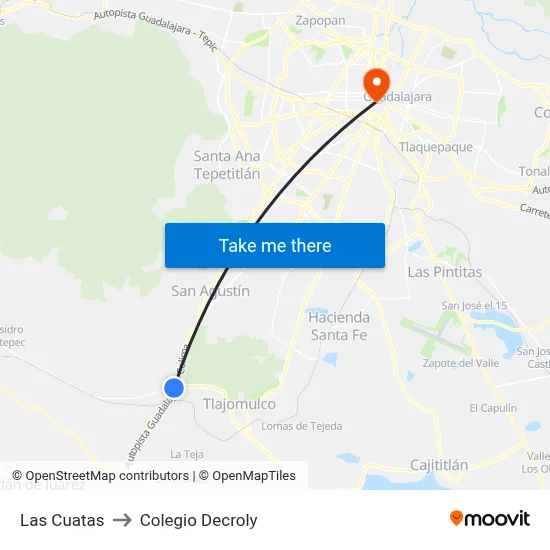 Las Cuatas to Colegio Decroly map