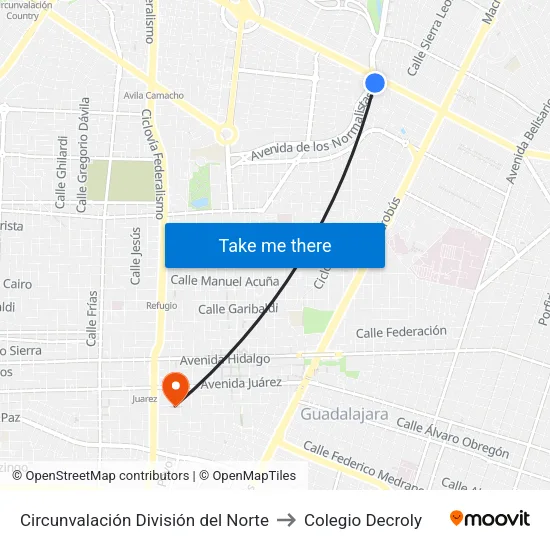 Circunvalación División del Norte to Colegio Decroly map