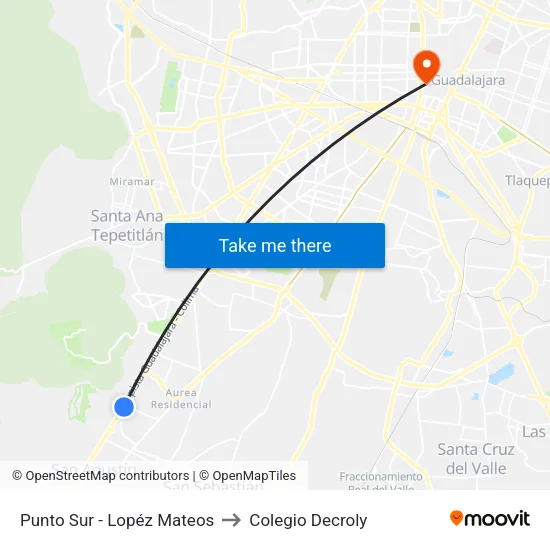 Punto Sur - López Mateos to Colegio Decroly map