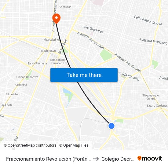 Fraccionamiento Revolución (Foráneos) to Colegio Decroly map