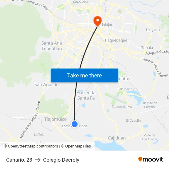 Canario, 23 to Colegio Decroly map