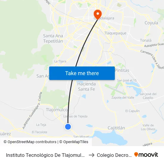 Instituto Tecnológico De Tlajomulco to Colegio Decroly map