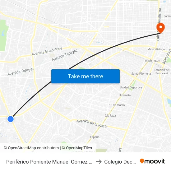 Periférico Poniente Manuel Gómez Morin to Colegio Decroly map
