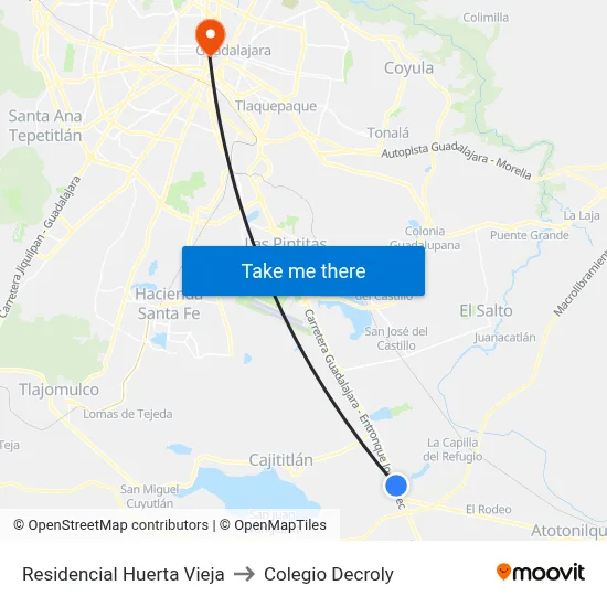 Residencial Huerta Vieja to Colegio Decroly map