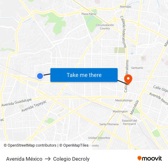 Avenida México to Colegio Decroly map