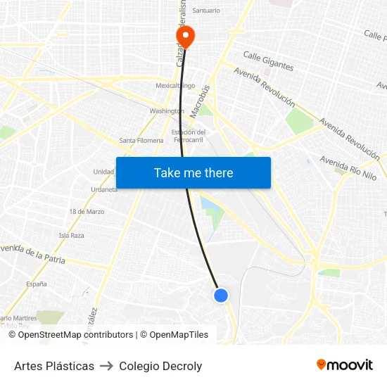 Artes Plásticas to Colegio Decroly map