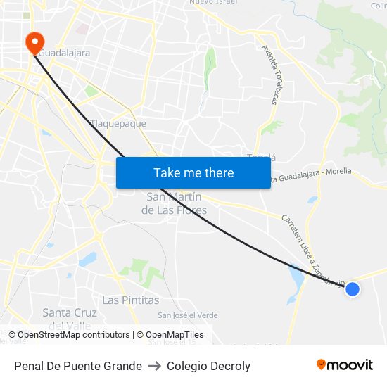 Penal De Puente Grande to Colegio Decroly map