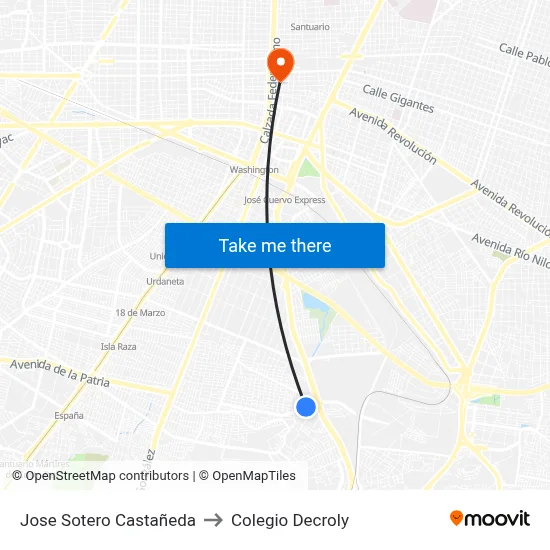 Jose Sotero Castañeda to Colegio Decroly map