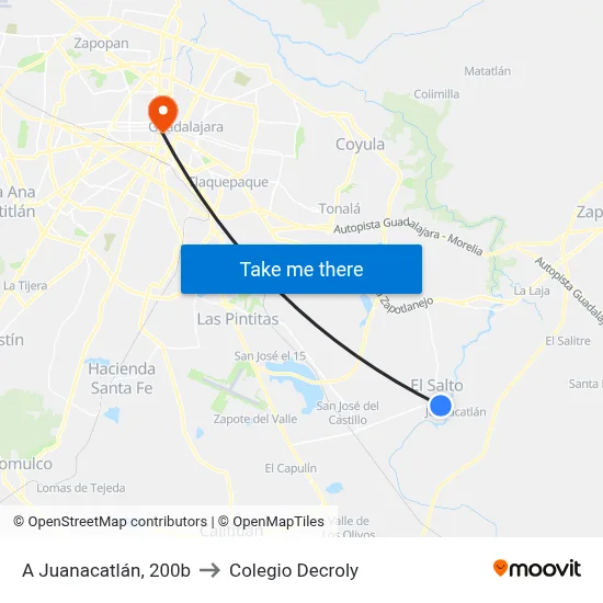 A Juanacatlán, 200b to Colegio Decroly map