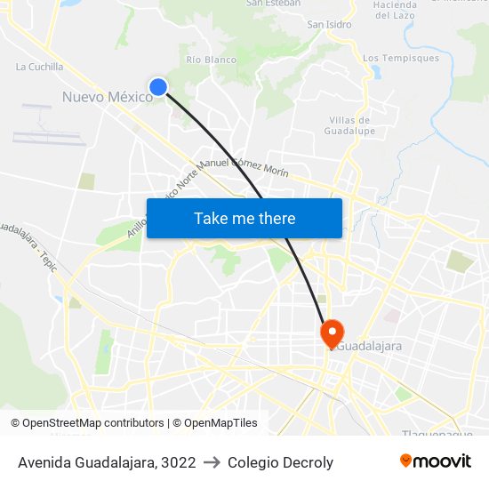 Avenida Guadalajara, 3022 to Colegio Decroly map