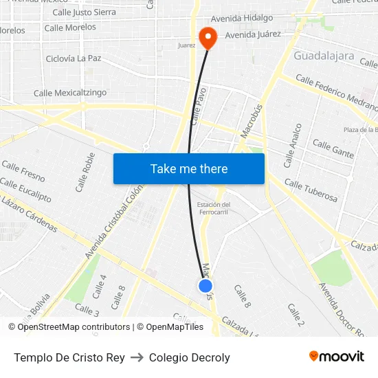 Templo De Cristo Rey to Colegio Decroly map