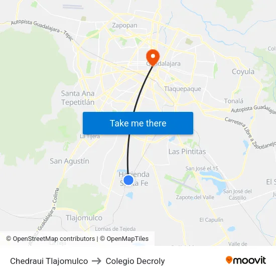 Chedraui Tlajomulco to Colegio Decroly map