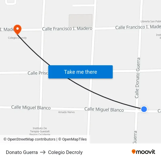 Donato Guerra to Colegio Decroly map