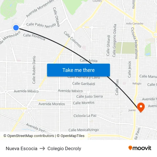 Nueva Escocia to Colegio Decroly map