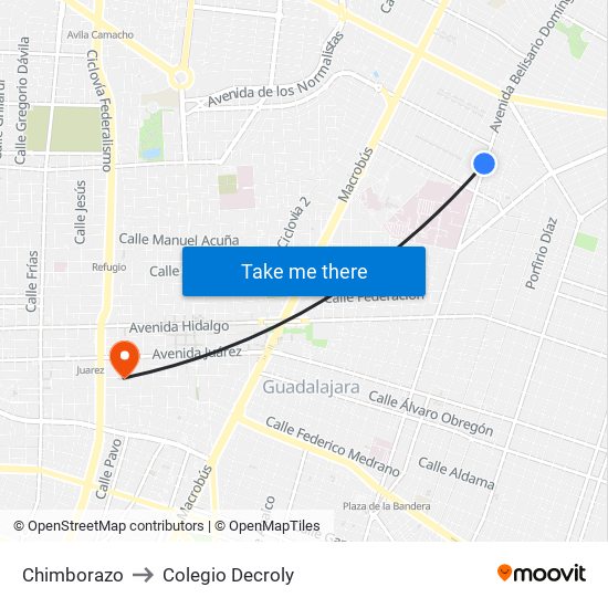 Chimborazo to Colegio Decroly map