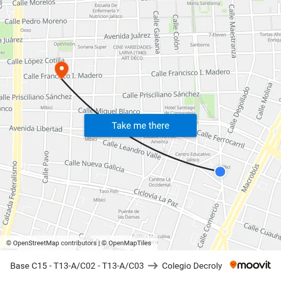 Base C15 - T13-A/C02 - T13-A/C03 to Colegio Decroly map