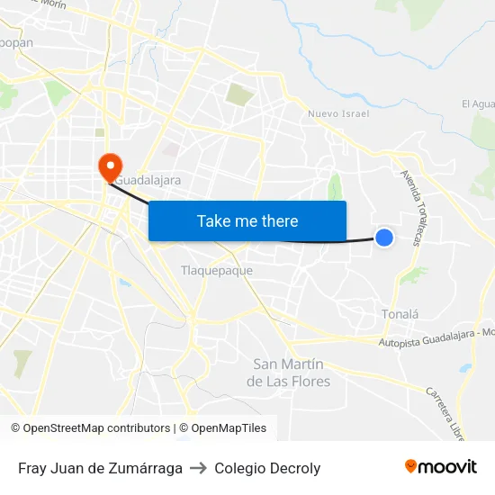 Fray Juan de Zumárraga to Colegio Decroly map