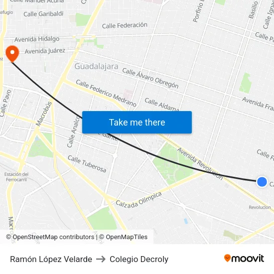 Ramón López Velarde to Colegio Decroly map