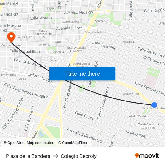 Plaza de la Bandera to Colegio Decroly map