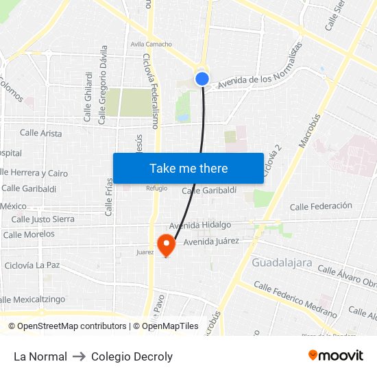 La Normal to Colegio Decroly map