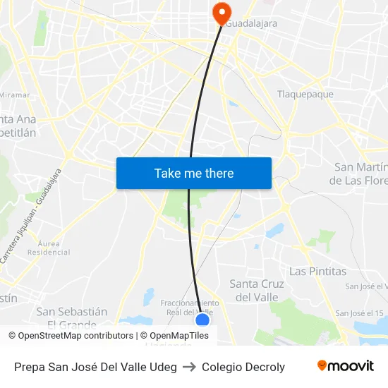 Prepa San José Del Valle Udeg to Colegio Decroly map
