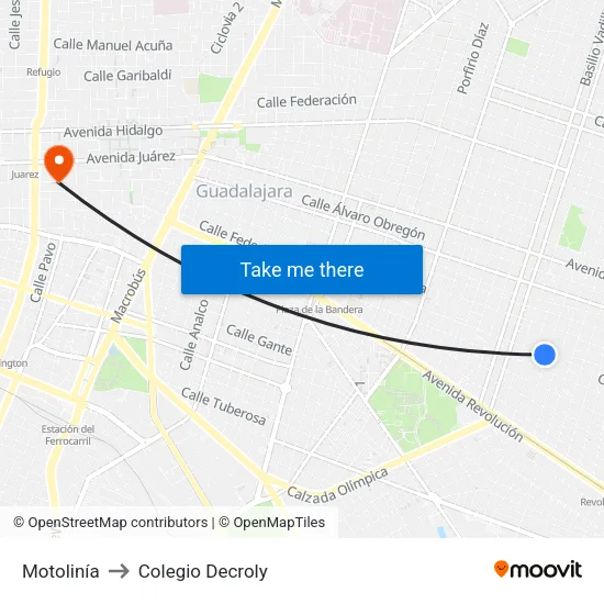 Motolinía to Colegio Decroly map