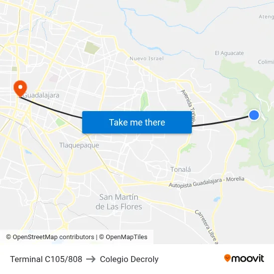 Terminal C105/808 to Colegio Decroly map