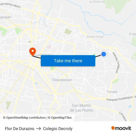 Flor De Durazno to Colegio Decroly map