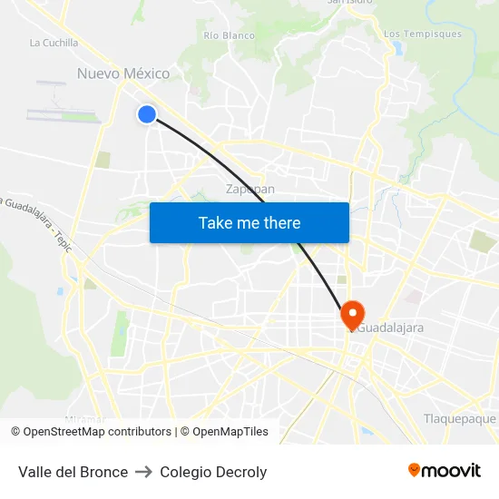 Valle del Bronce to Colegio Decroly map