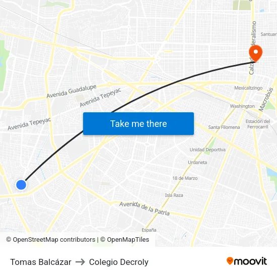 Tomas Balcázar to Colegio Decroly map