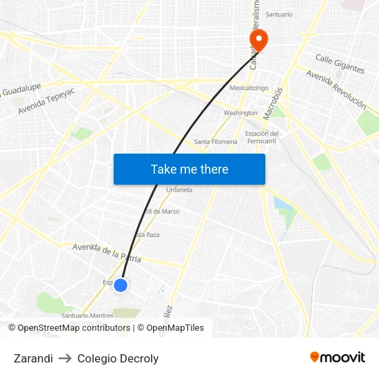 Zarandi to Colegio Decroly map