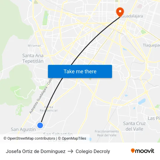 Josefa Ortiz de Domínguez to Colegio Decroly map