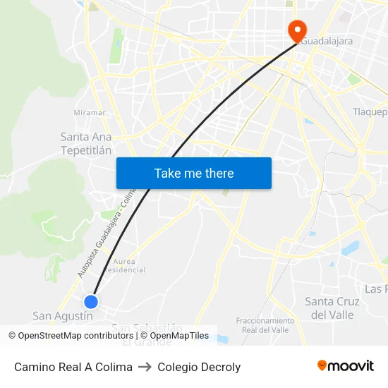 Camino Real A Colima to Colegio Decroly map