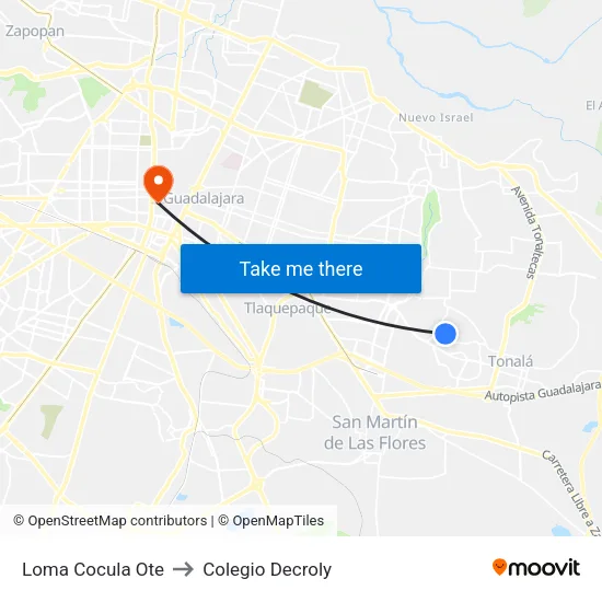 Loma Cocula Ote to Colegio Decroly map