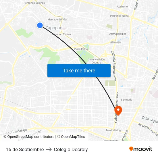 16 de Septiembre to Colegio Decroly map