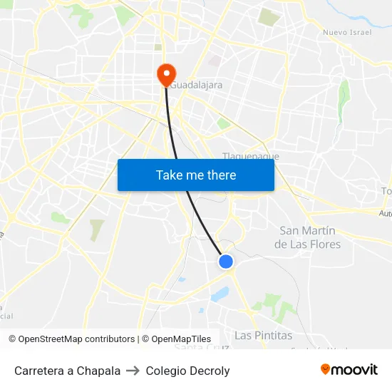 Carretera a Chapala to Colegio Decroly map
