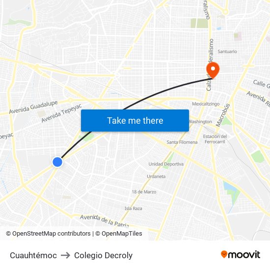 Cuauhtémoc to Colegio Decroly map