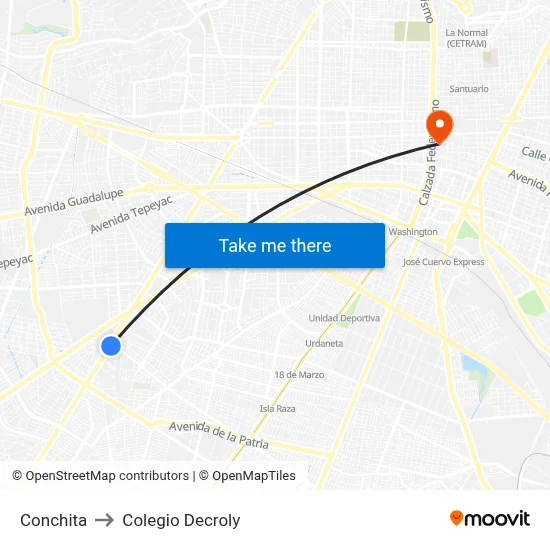 Conchita to Colegio Decroly map