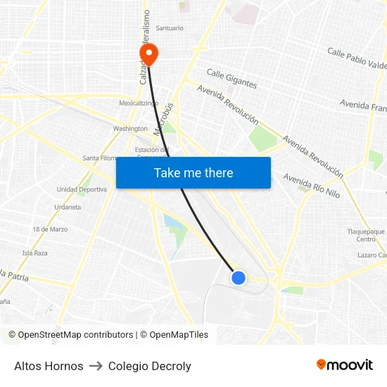 Altos Hornos to Colegio Decroly map